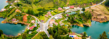 Aerial view of a small town in Colombia.
