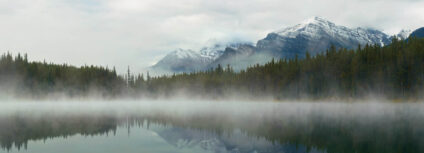 Misty mountain lake.