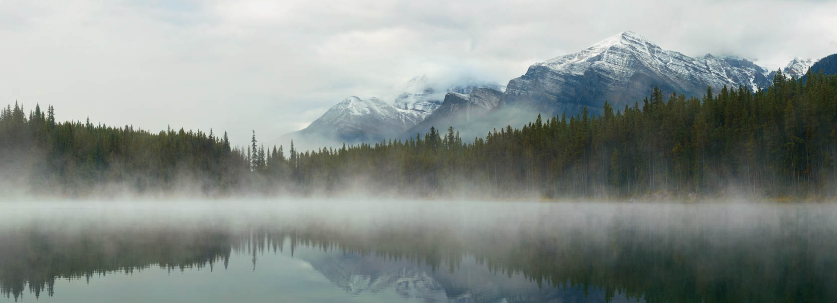 Misty mountain lake.